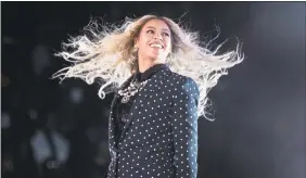  ?? Andrew Harnik / Associated Press ?? Beyonce, performing in 2016, has team with J Balvin for a new remix of “Mi Gente,” the proceeds of which will benefit hurricane and earthquake relief charities.