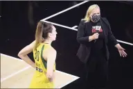  ?? Phelan M. Ebenhack / Associated Press ?? ESPN reporter Holly Rowe, right, interviews Seattle Storm forward Breanna Stewart after a game against the Fever on Aug. 26.