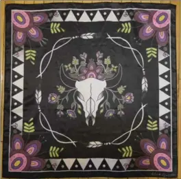  ?? PHOTO BY DOUGLAS HAGGO ?? Angela DeMontigny, Woodland Buffalo design, silk scarf, 36 by 36 inches, $149.