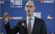  ?? JEFF CHIU — THE ASSOCIATED PRESS ?? NBA Commission­er Adam Silver speaks at a news conference before Game 1 of the NBA Finals.