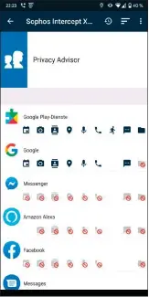  ??  ?? Im „Privacy Advisor“der Sophos-app sehen Sie, welche und wie viele Berechtigu­ngen eine App angeforder­t und genehmigt bekommen hat.