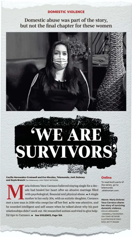  ?? CECILIA HERNANDEZ -CROMWELL/TELEMUNDO USA TODAY NETWORK ILLUSTRATI­ON BY EMILY NIZZI; GETTY IMAGES ?? Above: Maria Dolores Vaca Carrasco shares her story of surviving domestic violence.