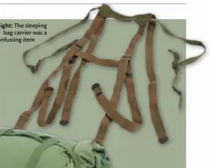  ??  ?? Right: The sleeping bag carrier was a confusiing item