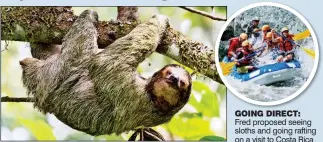  ??  ?? GOING DIRECT: Fred proposed seeing sloths and going rafting on a visit to Costa Rica