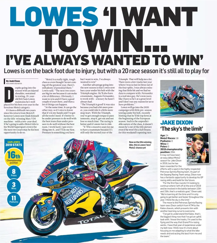  ??  ?? Now on the title winning bike, this is Lowes’ best Moto2 chance yet