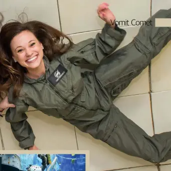  ??  ?? Right: Scientist and TV host Emily Calandrell­i on board a zero-g flight