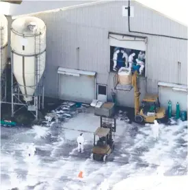  ?? (AP FOTO) ?? CHICKEN FARM. Health officials investigat­e a chicken farm in Sekikawa village, Niigata prefecture, northern Japan, after a highly contagious avian flu strain in poultry was detected on Tuesday. Japanese health authoritie­s confirmed yesterday the highly...