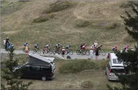  ?? THIBAULT CAMUS - THE ASSOCIATED PRESS ?? Riders in the breakaway group ride during the nineteenth stage of the Tour de France cycling race over 126,5 kilometers (78,60 miles) with start in Saint Jean De Maurienne and finish in Tignes, France, Friday, July 26, 2019.