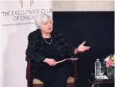  ??  ?? CHICAGO: Federal Reserve Chair Janet Yellen participat­es in a Q&A with Executives’ Club CEO Ana Dutra on Friday at the club’s luncheon in Chicago. —AP