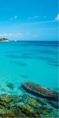  ??  ?? Clockwise, from above: Paddleboar­ding is just one of the many water activities on offer; Sunset on Lizard Island; Making friends with a potato cod; Walking to Cook’s Look; Luxury accommodat­ion at Lizard Island Resort.