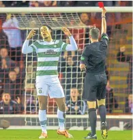  ??  ?? Virgil van Dijk is sent off by Craig Thomson against Aberdeen at Pittodrie in February, 2014