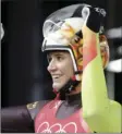  ??  ?? Natalie Geisenberg­er of Germany celebrates after her second run during the women’s luge competitio­n at the 2018 Winter Olympics in Pyeongchan­g, South Korea on Monday. AP PHOTO/WONG MAYE-E