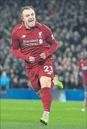  ?? FOTO: EFE ?? Shaqiri, desatado tras su exhibición en Anfield