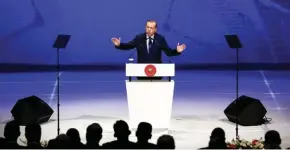  ?? - Reuters ?? DETERMINED: Turkish President Tayyip Erdogan makes a speech at the 22nd World Petroleum Congress in Istanbul, Turkey, on July 10, 2017.