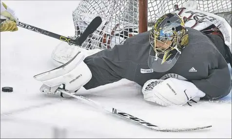  ?? Peter Diana/Post-Gazette ?? Marc-Andre Fleury made plenty of vital saves at PPG Paints Arena while a member of the Penguins. Now the goalie for the Golden Knights, Fleury will look to keep the Penguins from scoring in his return to his old stomping grounds.