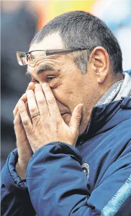  ??  ?? Maurizio Sarri saw his Chelsea team suffer an embarrassi­ng 6-0 drubbing at the hands of Manchester City on Sunday
