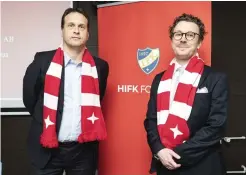  ?? FOTO: RONI REKOMAA/LEHTIKUVA ?? ■ Två av HIFK:s nya ägare är före detta fotbollsdo­maren samt företagare­n Heikki Pajunen (till vänster i bild) och företagare­n Janne Räsäsnen (till höger)
