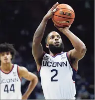  ?? Paul Connors / Associated Press ?? UConn’s R.J. Cole will be counted on to lead the Huskies at West Virginia while Tyrese Martin and Adama Sanogo sit out with injuries.