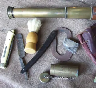  ??  ?? ABOVE LEFT: Hunters made sure they had the necessary equipment to cast balls of various calibres.
ABOVE RIGHT: Personal requiremen­ts included a telescope, knife, razor and shaving brush, flint and steel, tinder box, pipe and tobacco bag.