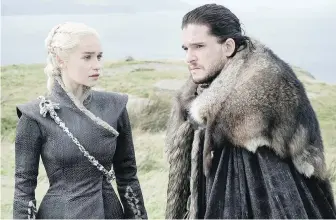  ?? HBO ?? Emilia Clarke (Daenerys Targaryen) and Kit Harington (Jon Snow) in Game of Thrones.