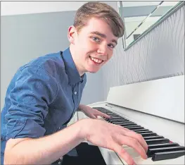  ??  ?? Top, Brandon playing the pop legend in his teenage years. Above, like the Rocket Man, he loves playing the piano