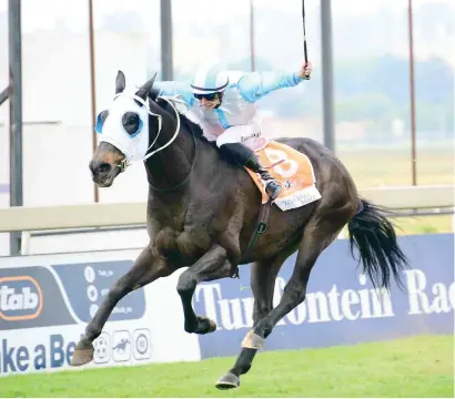  ?? Picture: JC Photograph­ics ?? GUTSY WIN. Tsitsikamm­a Dance, ridden by Ryan Munger, hangs on tenaciousl­y to hold off Zouaves (Chase Maujean) in Leg 2 of the WSB Grand Series at Turffontei­n on Saturday (see back page).