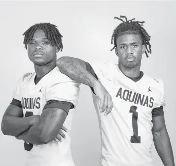  ?? LAUREN WITTE lwitte@miamiheral­d.com ?? St. Thomas Aquinas wide receiver Chance Robinson, left, and running back Jordan Lyle are two of nearly two dozen Raiders to spend all four years at the school, and have a chance to make history by helping the team set a state record with five championsh­ips in a row this year. Robinson is a Miami commit while Lyle has pledged to Ohio State.
