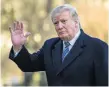  ?? AP PHOTO/ ALEX BRANDON ?? President Donald Trump waves as he walks on the South Lawn after stepping off Marine One at the White House on Sunday in Washington.