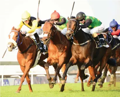  ?? Picture: JC Photograph­ics ?? PLAY IT AGAIN: Deo Juvente, middle, beats Legal Eagle, right, and Nother Russia in the 2017 Premier’s Champions Challenge. The trio meet again on Saturday.