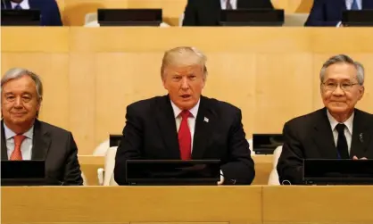  ??  ?? Donald Trump during a meeting at the UN on Monday. Photograph: Kevin Lamarque/Reuters