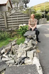  ?? Picture: Gayle Marsh ?? Catherine Morris with her damaged garden wall.