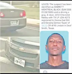  ??  ?? Darbrett Black of Texas, a suspect in the shooting of a Texas state trooper, is pictured in this undated handout photo obtained by Reuters. — Reuters photo