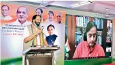  ?? —PANILKUMAR ?? Congress MP and PCC president Uttam Kumar Reddy addresses a meeting on the year-long birth centenary celebratio­ns of former prime minister P.V. Narasimha Rao with party leader Shashi Tharoor in attendance.