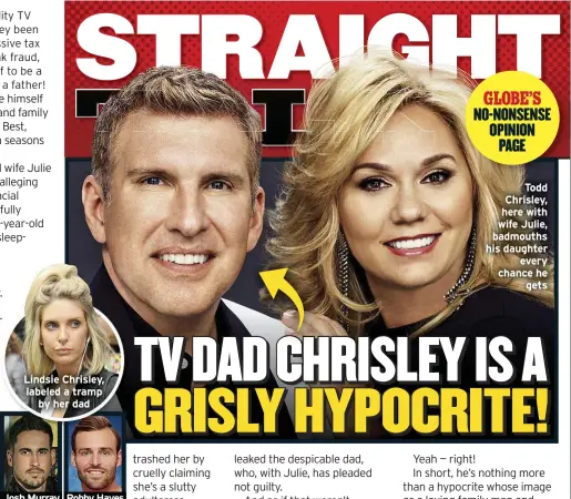  ??  ?? Lindsie Chrisley, labeled a tramp
by her dad
Josh Murray Robby Hayes
Todd Chrisley, here with wife Julie, badmouths his daughter
every chance he
gets