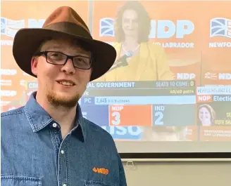  ??  ?? NDP political rookie Jordan Brown narrowly defeated Liberal cabinet minister Graham Letto