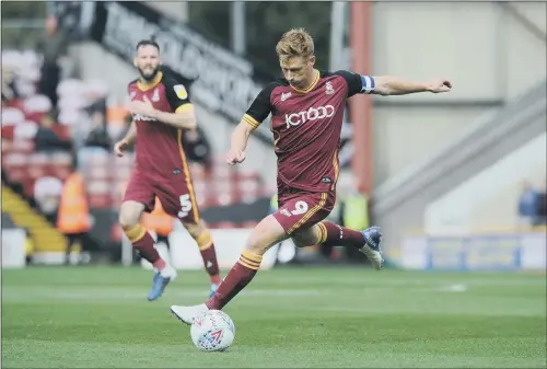  ?? PICTURE: TONY JOHNSON ?? MEMORIES OF WEMBLEY: Bradford City striker Eoin Doyle scored for Chesterfie­ld when they lost the 2014 Johnstone’s Paint Trophy final to Peterborou­gh.
