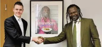  ??  ?? Ambitious Stuart with Dragon’s Den star Levi Roots