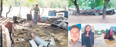  ??  ?? PELIGRO. La vivienda quedó destruida. Familiares tratan de recuperar algo de lo que quedó de la humilde casa en donde vivían Osmar Rivera y Maricela Santos (fotos en vida). Un carro cayó en un agujero donde se instalarán aguas negras en Choluteca.