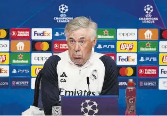 ?? // AP ?? Carlo Ancelotti, reivindica­tivo en la rueda de prensa previa al duelo ante el Bayern