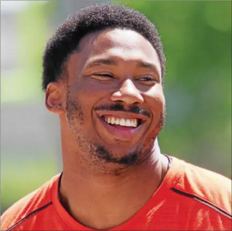  ?? NEWS-HERALD FILE ?? Myles Garrett of Texas A&M talks to the media at the 2017 rookie minicamp at the Cleveland Browns Training Facility in Berea.