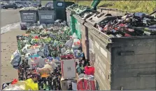  ??  ?? Bottles overflowed at Oban’s recycling point after the council’s contractor, Greenlight, went bust.