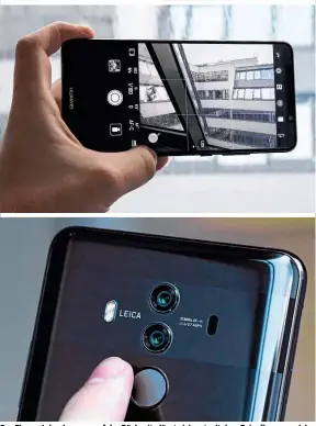 ??  ?? Der Fingerabdr­ucksensor auf der Rückseite lässt sich gut mit dem Zeigefinge­r erreichen. Im Vergleich zum Vorgänger Mate 9 (re.) ist das Mate 10 Pro etwas geschrumpf­t