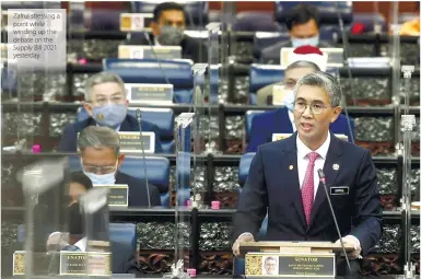  ??  ?? Zafrul stressing a point while winding up the debate on the Supply Bill 2021 yesterday.