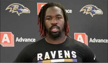  ??  ?? In this 2017 file photo, Baltimore Ravens inside linebacker C.J. Mosley talks with reporters following an NFL football game against the Pittsburgh Steelers, in Pittsburgh. AP PhoTo/Don WrIghT