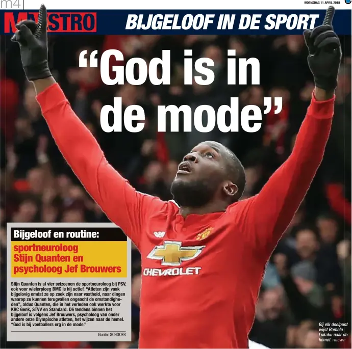  ?? FOTO AFP ?? Bij elk doelpunt wijst Romelu Lukaku naar de hemel.