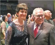  ?? SAL PIZARRO/STAFF ?? San Jose State President Mary Papazian greets playwright Luis Valdez, a 1964 graduate, who was presented with the university’s Tower Award.