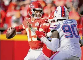  ?? Tammy Ljungblad/Kansas City Star ?? Chiefs quarterbac­k Patrick Mahomes has thrown 35 touchdown passes from the pocket, the most in the NFL this season.