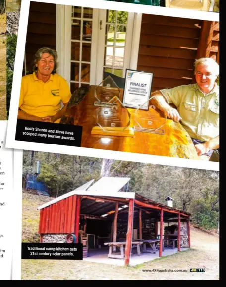  ??  ?? Hosts Sharon and Steve have scooped many tourism awards. Traditiona­l camp kitchen gets 21st century solar panels.