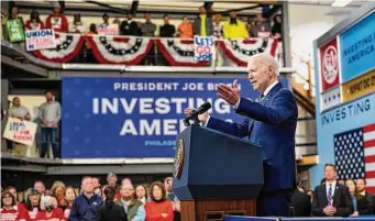  ?? Doug Mills/ ew York Times ?? President Joe Biden spoke this week about his budget at the Finishing Trades Institute in Philadelph­ia. His plan doesn’t include Social Security, but he’s vowed to protect the program.