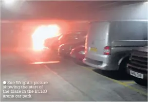  ??  ?? Sue Wright’s picture showing the start of the blaze in the ECHO arena car park